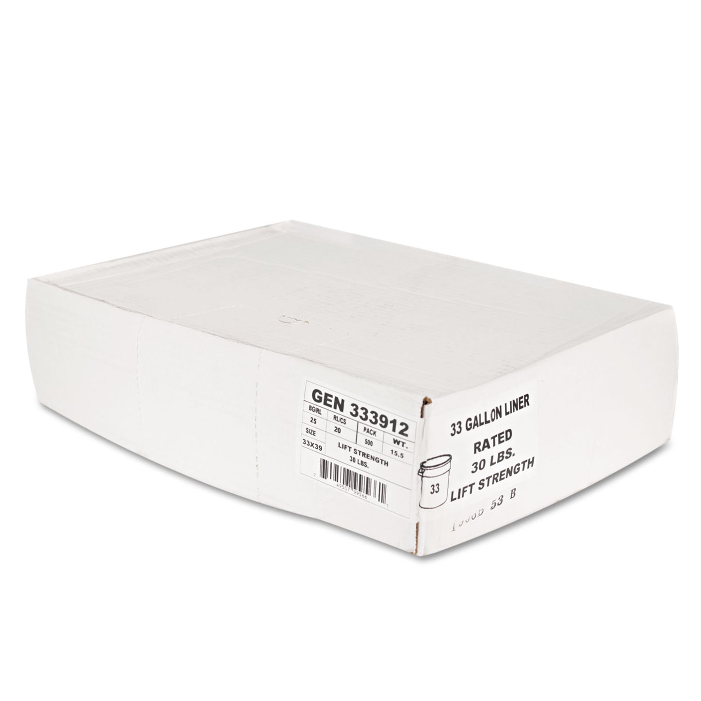 Boardwalk® High-Density Can Liners, 33 gal, 9 mic, 33" x 39", Natural, Perforated Roll, 25 Bags/Roll, 20 Rolls/Carton (BWK333912)