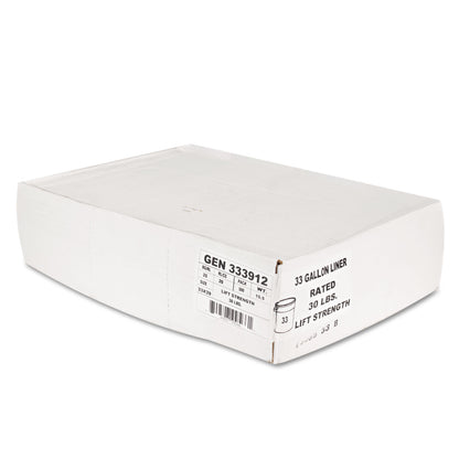 Boardwalk® High-Density Can Liners, 33 gal, 9 mic, 33" x 39", Natural, Perforated Roll, 25 Bags/Roll, 20 Rolls/Carton (BWK333912)