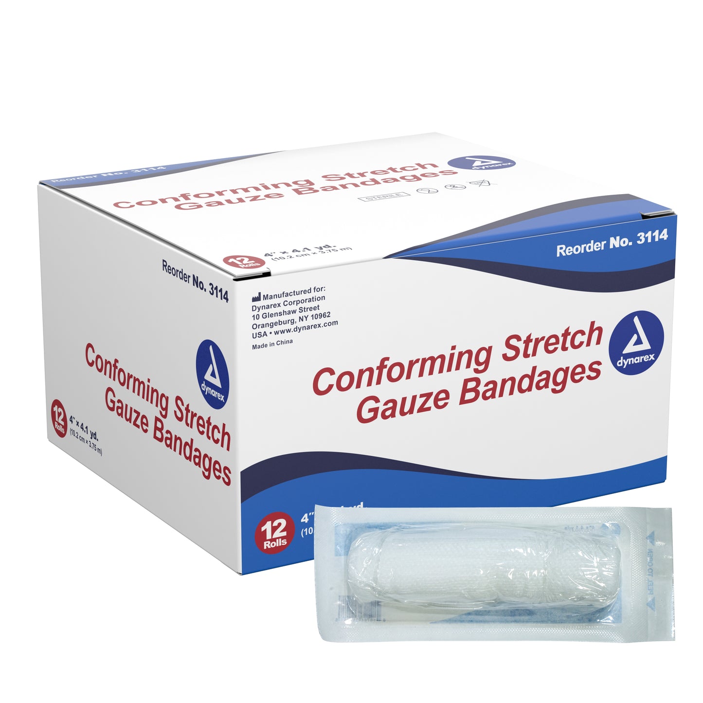Dynarex® Conforming Bandage 4 Inch X 4-1/10 Yard 1-Ply Sterile 1 per Pouch (884100_BX)