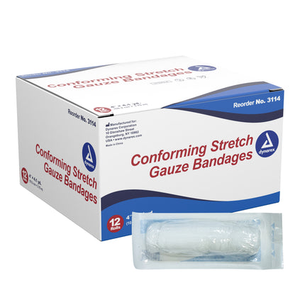 Dynarex® Conforming Bandage 4 Inch X 4-1/10 Yard 1-Ply Sterile 1 per Pouch (884100_BX)
