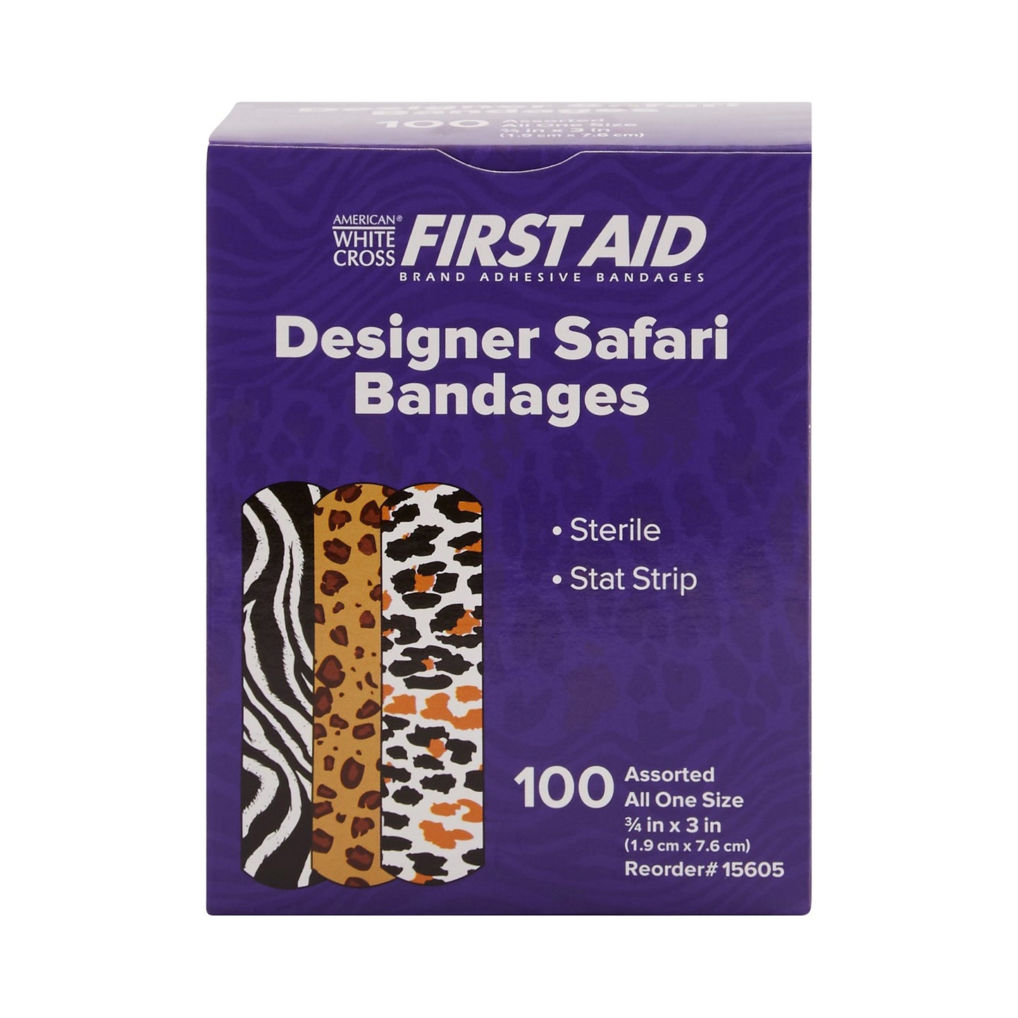 American® White Cross Stat Strip® Adhesive Strip 3/4 X 3 Inch Plastic Rectangle Kid Design (Designer Safari) Sterile (875162_CS)
