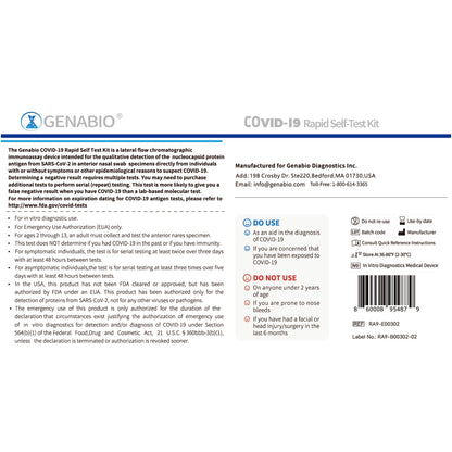 Genabio® Respiratory Test Kit COVID-19 Rapid Self-Test 2 Tests per Kit (1271385_CS)