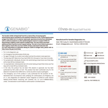 Genabio® Respiratory Test Kit COVID-19 Rapid Self-Test 2 Tests per Kit (1271385_KT)