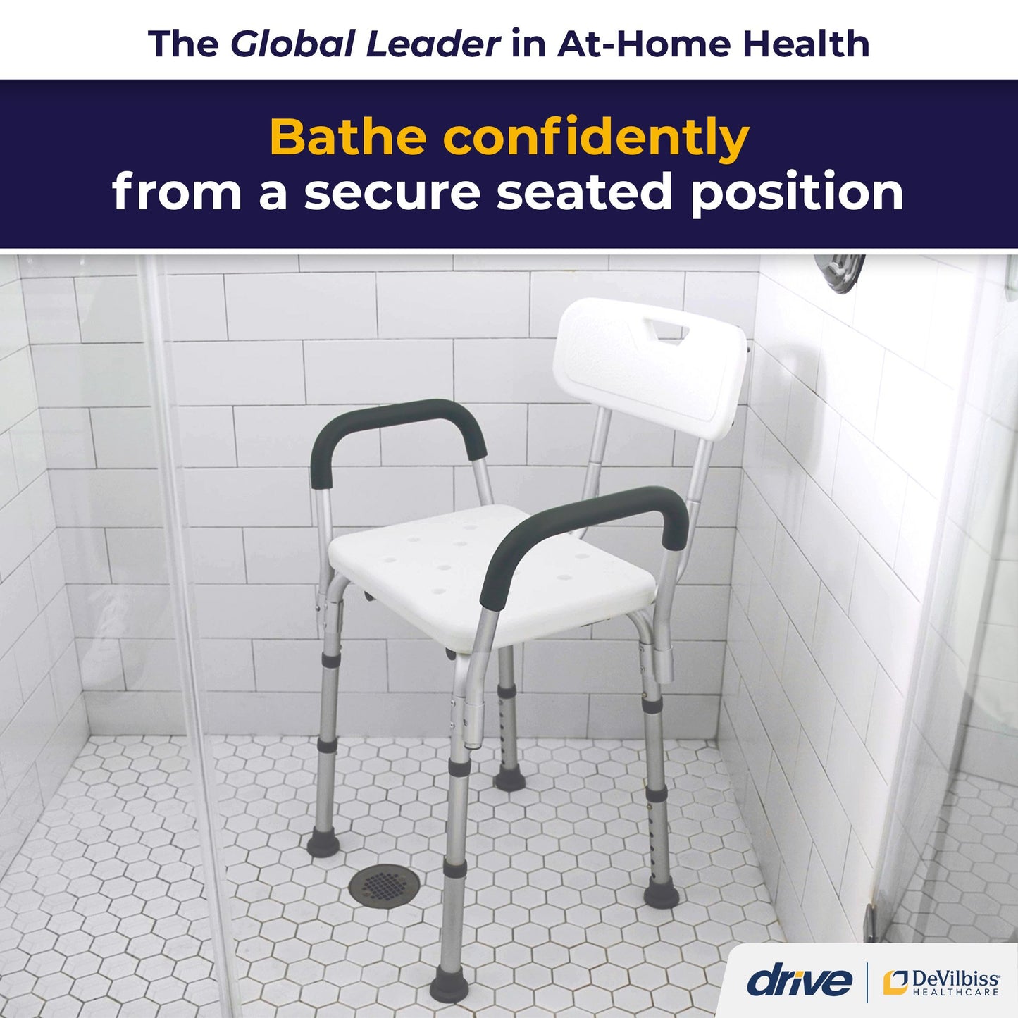 drive™ Bath Bench Padded Removable Arms Aluminum Frame With Backrest 16 Inch Seat Width 300 lbs. Weight Capacity (1032859_EA)