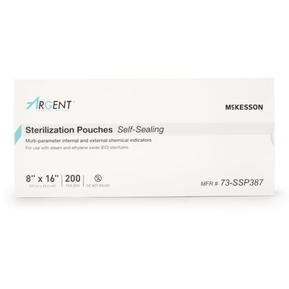 McKesson Argent™ Sure-Check® Sterilization Pouch Ethylene Oxide (EO) Gas / Steam 8 X 16 Inch Transparent / Blue Self Seal Paper / Film (527135_BX)