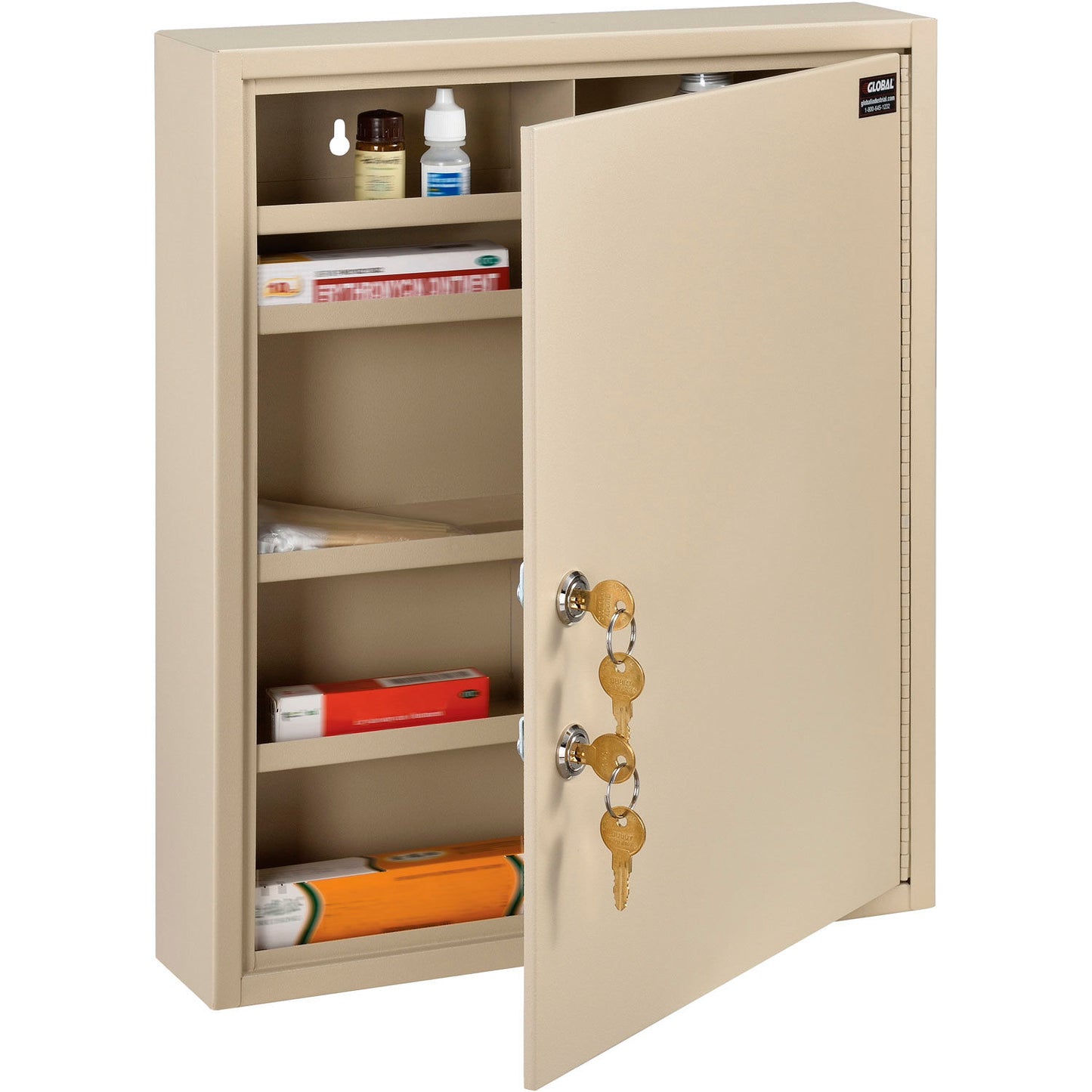 Global Industrial Medical Security Cabinet w/Double Key Locks, 14"Wx3-1/8"Dx17-1/8"H, Beige (WB436945)
