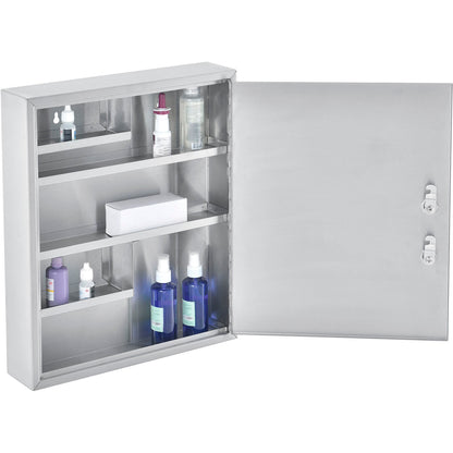 Global Industrial Stainless Steel Medical Cabinet W/Double Key Locks, 14"Wx3-18"Dx17-18"H (WB436945SS)