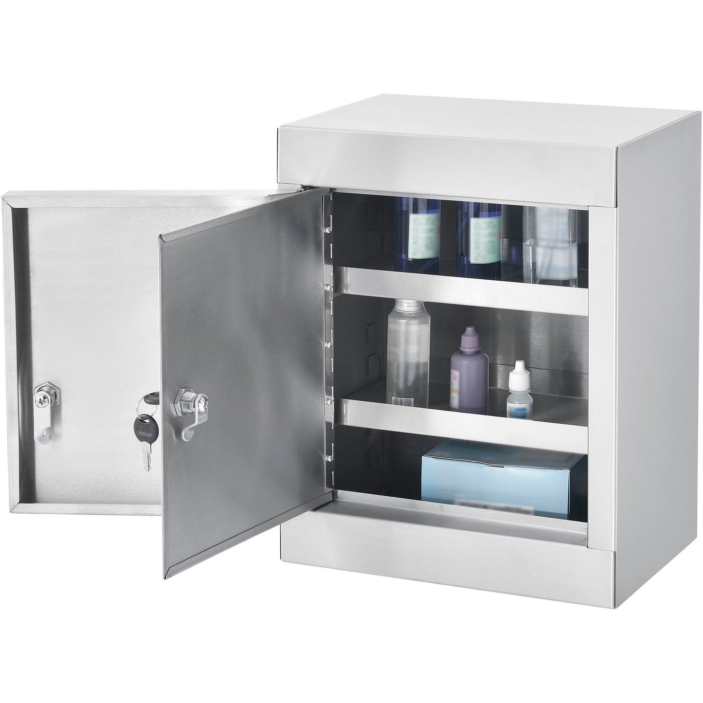 Global Industrial Stainless Steel Narcotics Cabinet W/Double Door/Double Lock, 12"Wx8"Dx15"H (WB436952SS)
