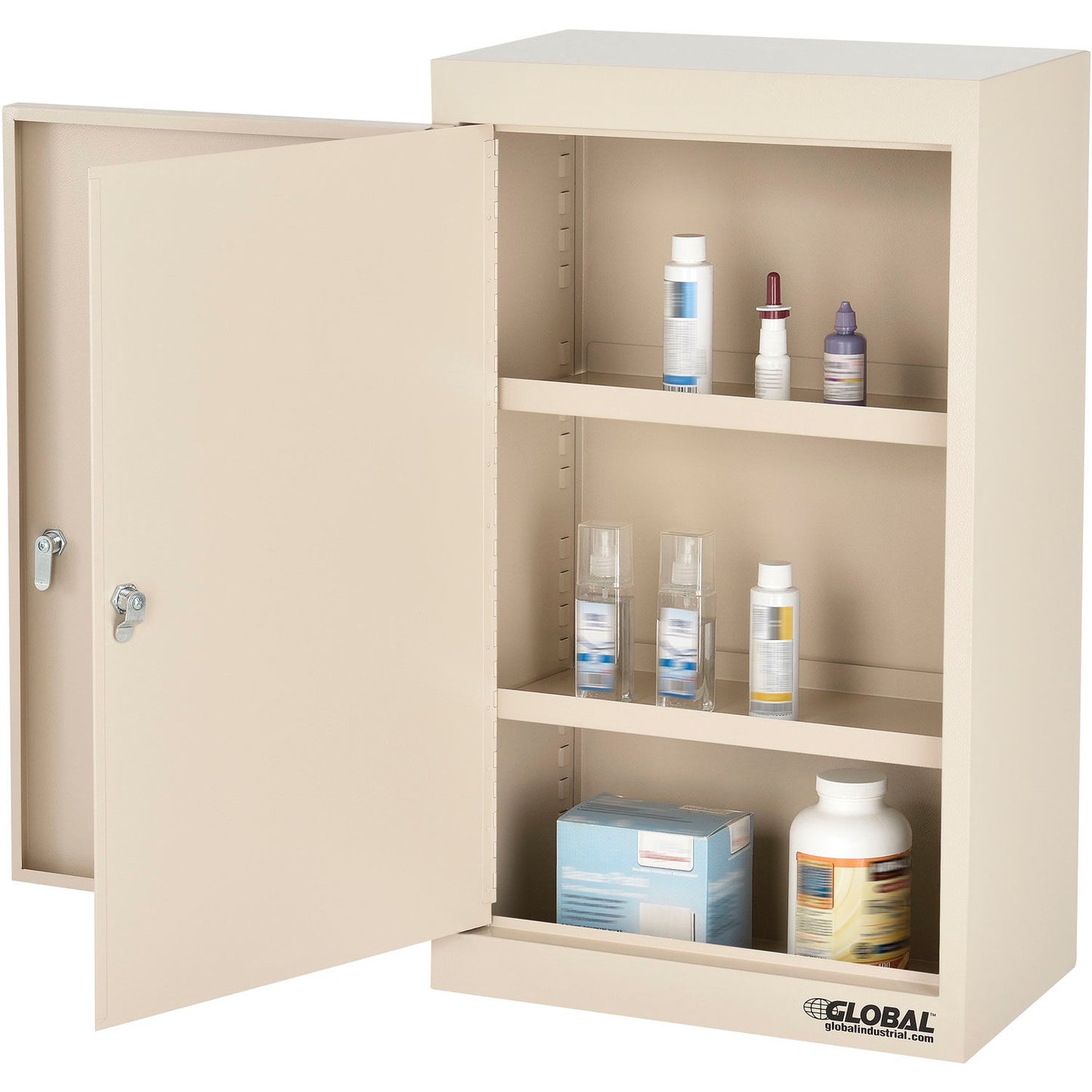 Global Industrial Large Narcotics Cabinet, Double Door/Double Lock, 18"W x 10"D x 30"H, Beige (WB436953)