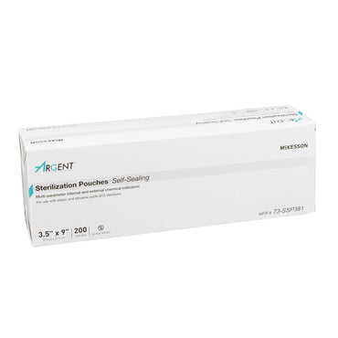 McKesson Argent™ Sure-Check® Sterilization Pouch Ethylene Oxide (EO) Gas / Steam 3-1/2 X 9 Inch Transparent / Blue Self Seal Paper / Film (527134_CS)