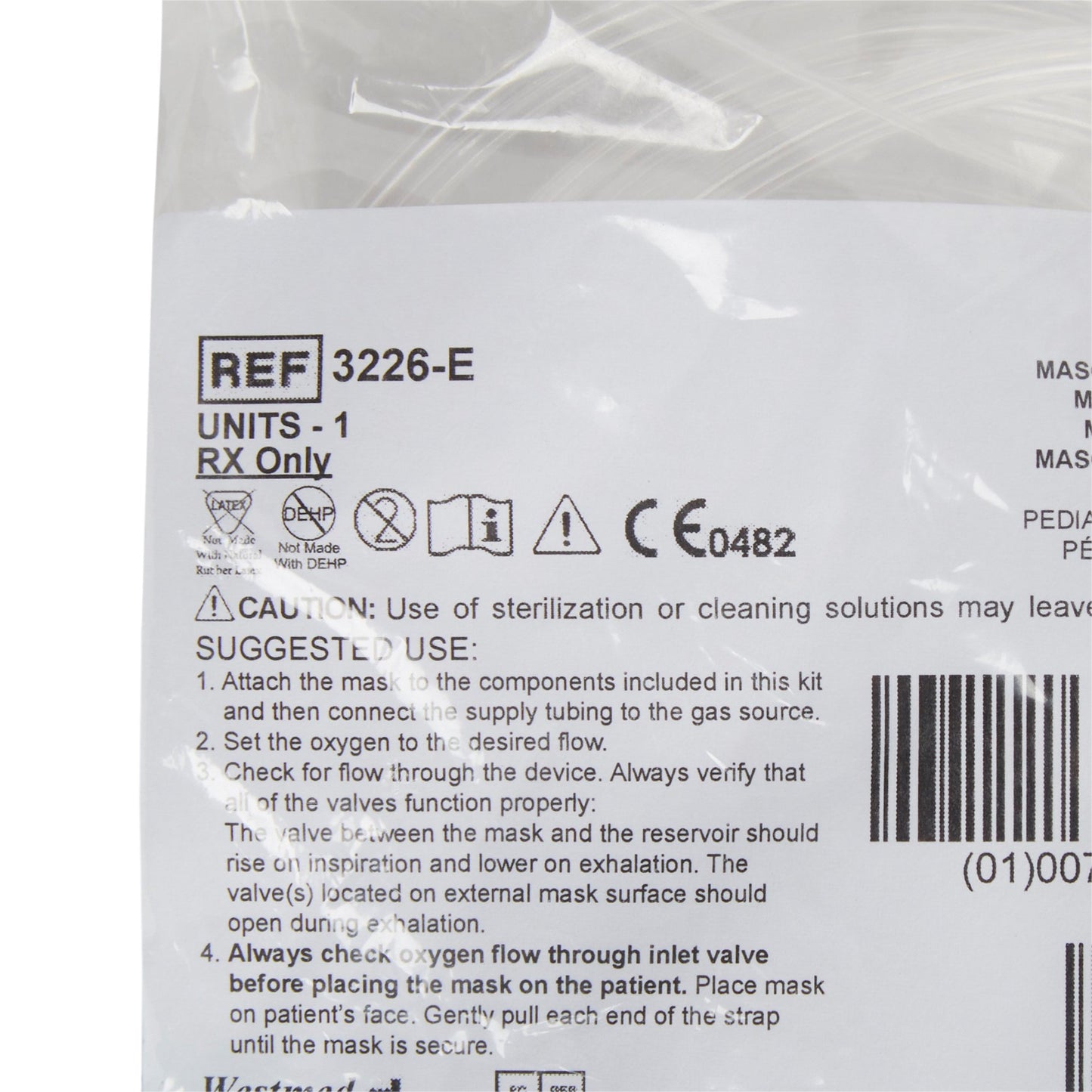 McKesson NonRebreather Oxygen Mask Elongated Style Pediatric Adjustable Head Strap (1053284_CS)