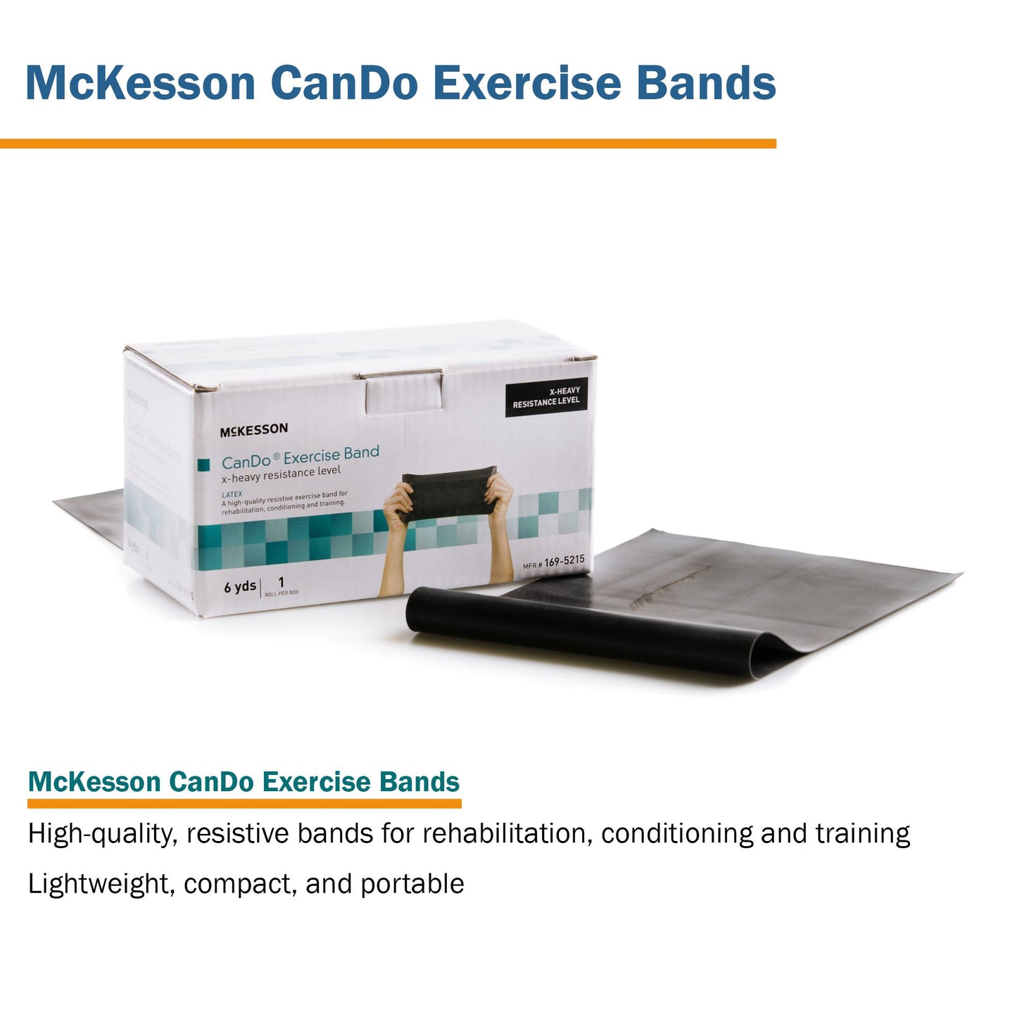 McKesson CanDo® Exercise Resistance Band Black 5 Inch X 6 Yard X-Heavy Resistance (1073315_EA)