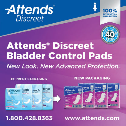Attends® Discreet Bladder Control Pad 10-1/2 Inch Length Moderate Absorbency Polymer Core One Size Fits Most (1039118_BG)