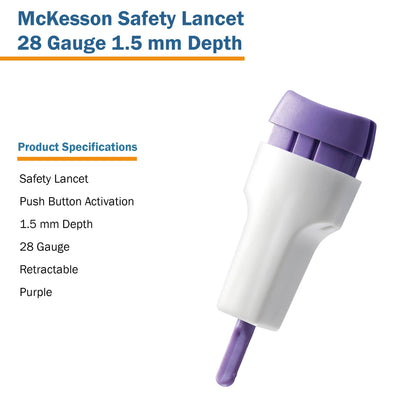 McKesson Safety Lancet 28 Gauge Retractable Push Button Activation Finger (1217991_BX)