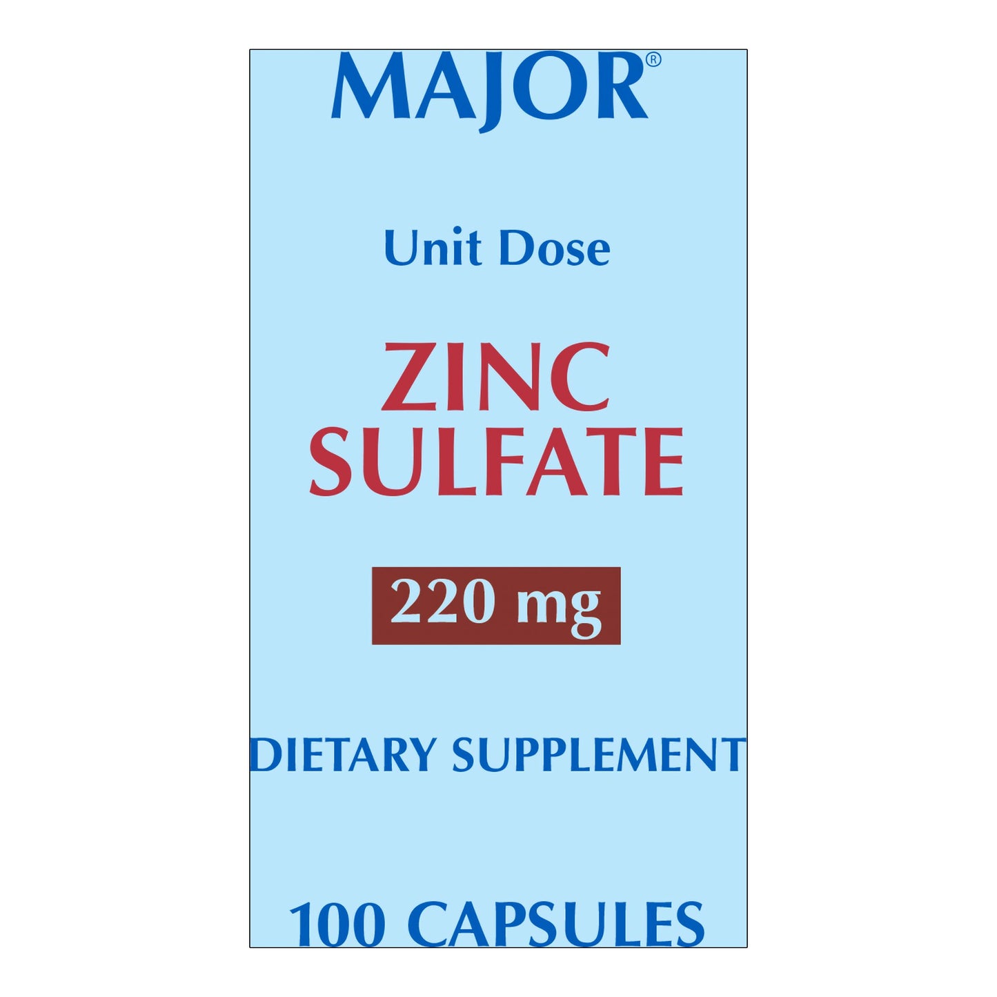 Major Pharmaceuticals Mineral Supplement Zinc Sulfate 220 mg Strength Capsule 100 per Box (1215377_BX)