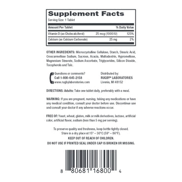Major Pharmaceuticals Vitamin Supplement Vitamin D3 25 mcg Strength Tablet 90 per Bottle (1167793_BT)