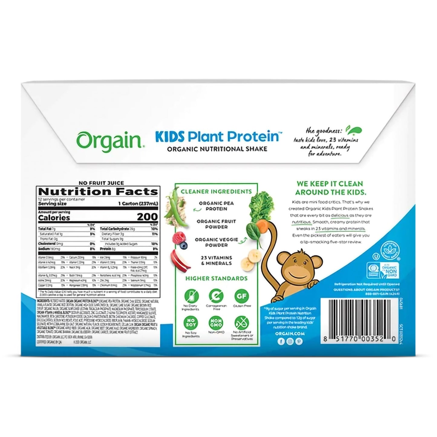Orgain® Kids Plant Protein™ Nutritional Shake Pediatric Oral Supplement Vanilla Flavor 8 oz. Carton Liquid Plant Based (1196796_EA)