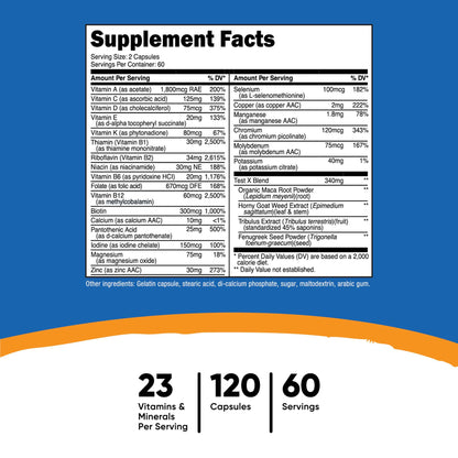 nutricost® Multivitamin For Men Dietary Supplement Vitamin A / C / D / E / K 1,800 mcg - 125 mg - 75 mcg - 20 mg - 80 mcg Strength Capsule 120 Per Bottle (1270268_BT)