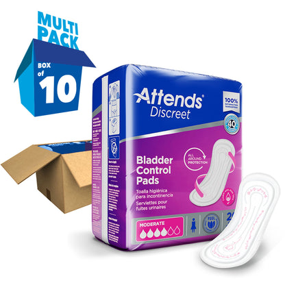 Attends® Discreet Bladder Control Pad 10-1/2 Inch Length Moderate Absorbency Polymer Core One Size Fits Most (1039118_BG)