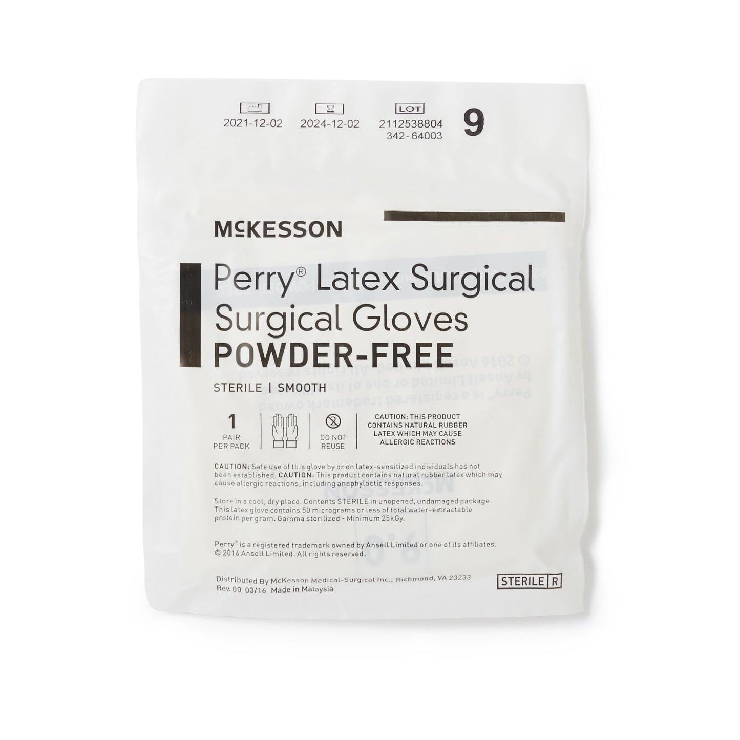 McKesson Perry® Surgical Glove Size 9 Sterile Latex Standard Cuff Length Smooth Cream Chemo Tested (1044710_CS)