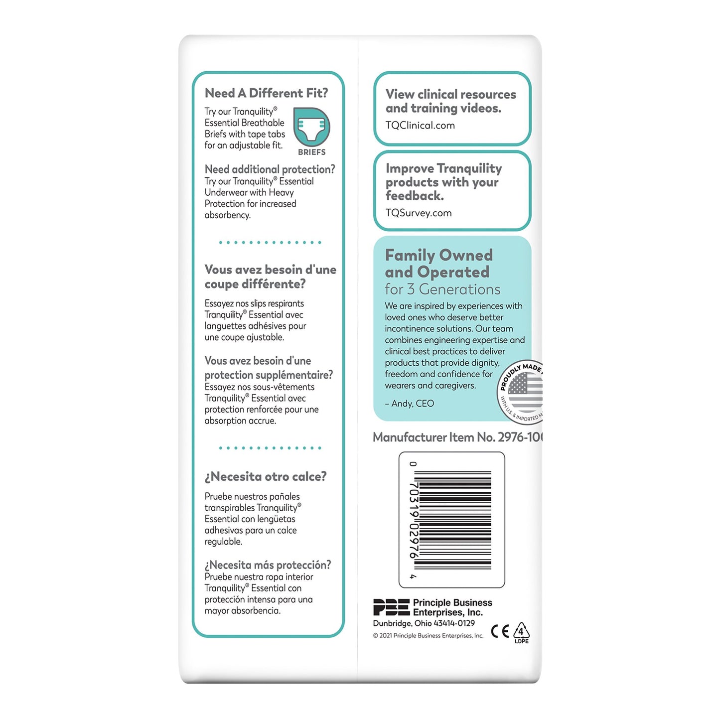 Tranquility® Essential Unisex Adult Absorbent Underwear Pull On with Tear Away Seams Large Disposable Moderate Absorbency (884711_CS)