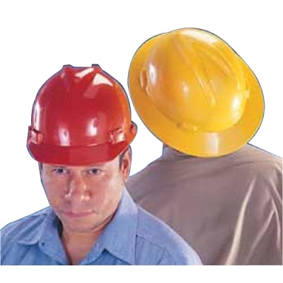 MSA V-Gard® Protective Hat-Style Full-Brim Hard Hat, Slotted, Staz-On® Suspension, Standard Size, Yellow (454-454730)