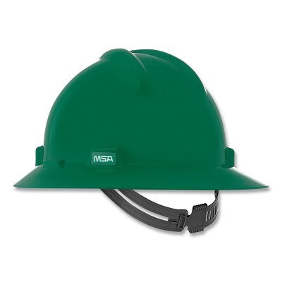 MSA V-Gard® Protective Hat-Style Full-Brim Hard Hat, Slotted, Staz-On® Suspension, Standard Size, Green (454-454735)