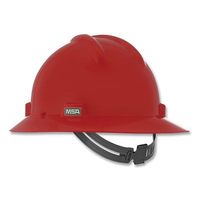 MSA V-Gard® Protective Hat-Style Full-Brim Hard Hat, Slotted, Staz-On® Suspension, Standard Size, Red (454-454736)