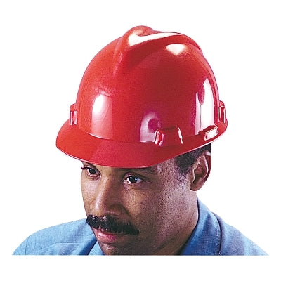 MSA V-Gard® Protective Cap-Style Hard Hat, Slotted, Staz-On® Suspension, Standard Size, Red (454-463947)