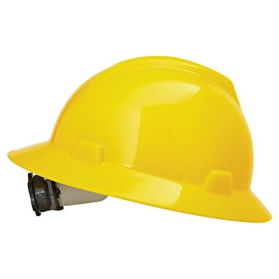 MSA V-Gard® Protective Hat-Style Full-Brim Hard Hat, Slotted, Fas-Trac® III Suspension, Standard Size, Yellow (454-475366)