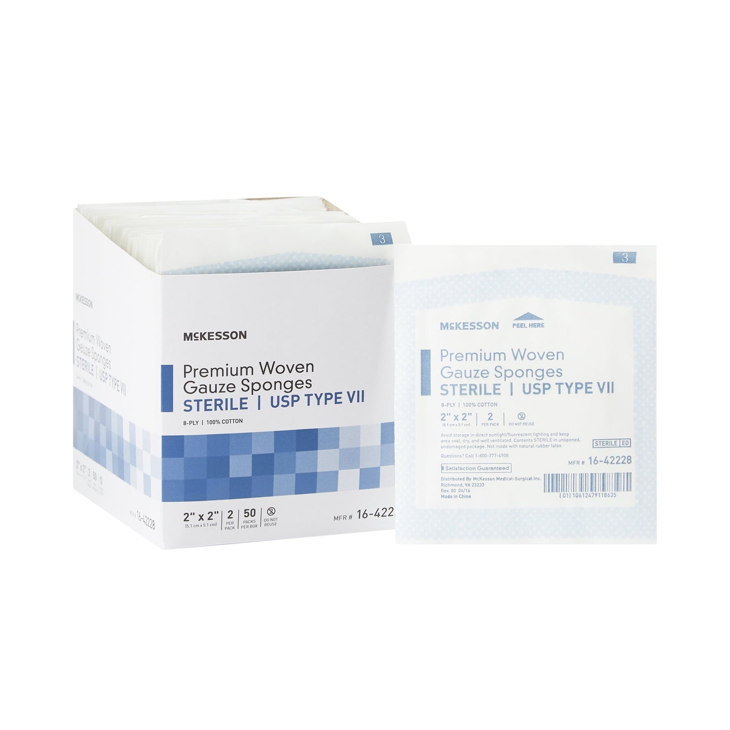 McKesson Gauze Sponge 2 X 2 Inch 8-Ply Sterile 2 per Pack (460859_PK)