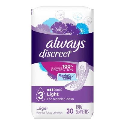 Always® Discreet Bladder Control Pad 9.4 Inch Length Light Absorbency Super Absorbent Core Size 3 (928408_CS)