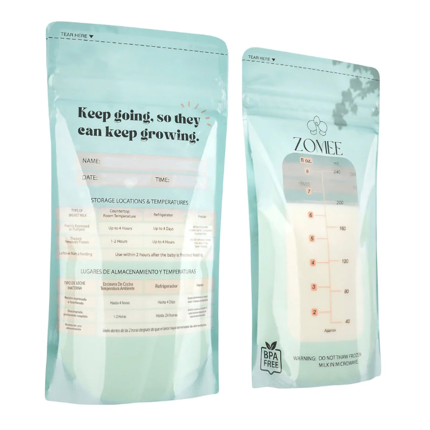 Zomee Breast Milk Storage Bag 8 oz. Food Grade Plastic (1233074_CS)