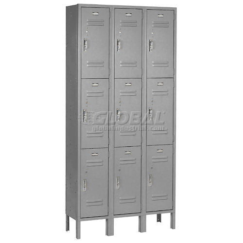 Global Industrial Paramount 3-Tier 9 Door Locker, 36"W x 15"D x 78"H, Gray, Assembled (WB238234GY)
