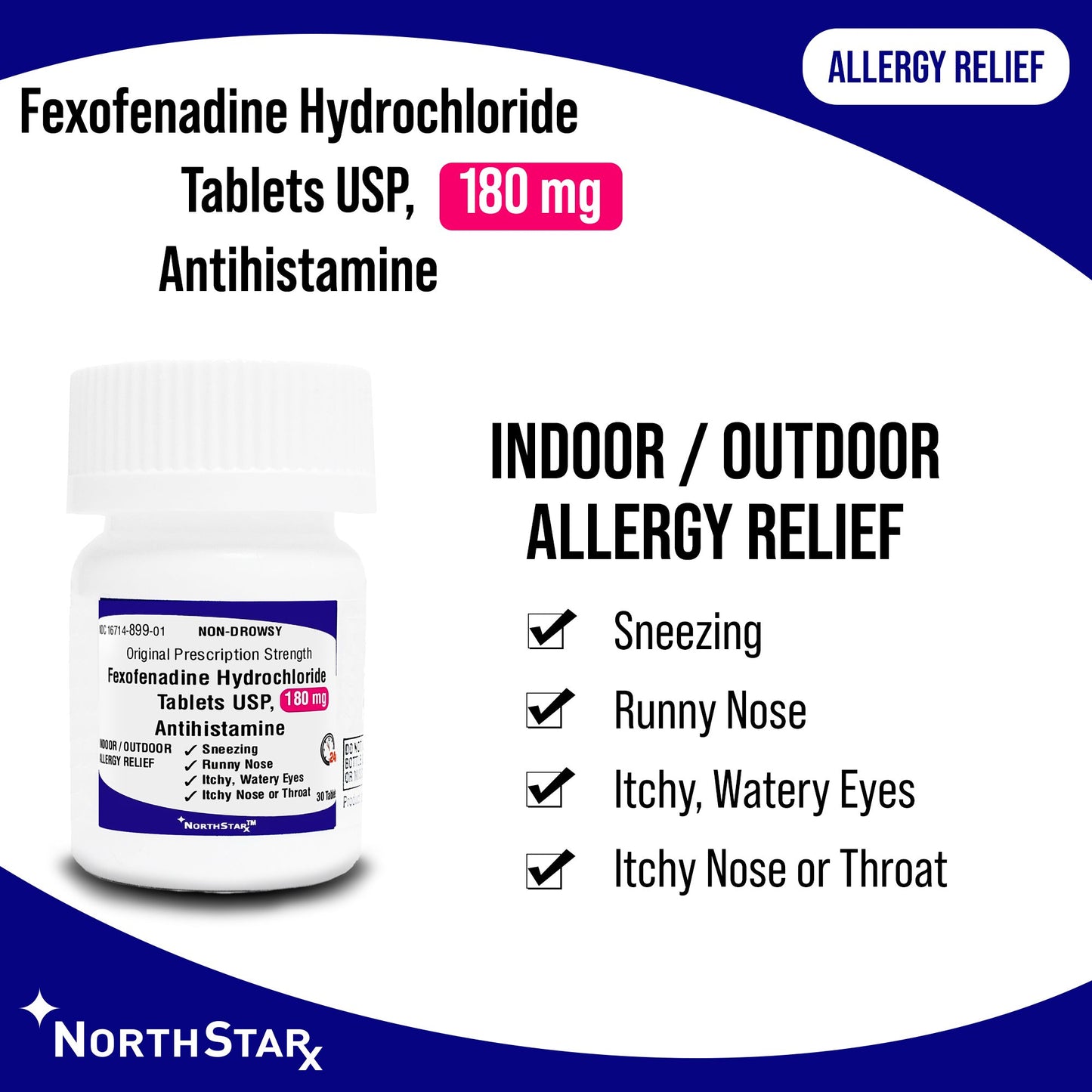 NorthStar Allergy Relief 180 mg Strength Tablet 30 per Bottle (1158260_BT)