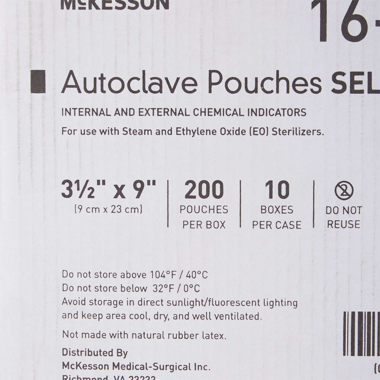 McKesson Sterilization Pouch Ethylene Oxide (EO) Gas / Steam 3-1/2 X 9 Inch Transparent Blue / White Self Seal Paper / Film (960943_BX)