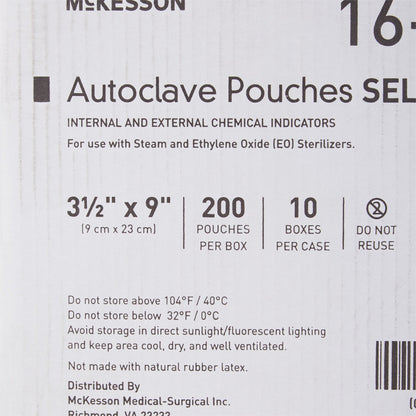 McKesson Sterilization Pouch Ethylene Oxide (EO) Gas / Steam 3-1/2 X 9 Inch Transparent Blue / White Self Seal Paper / Film (960943_BX)