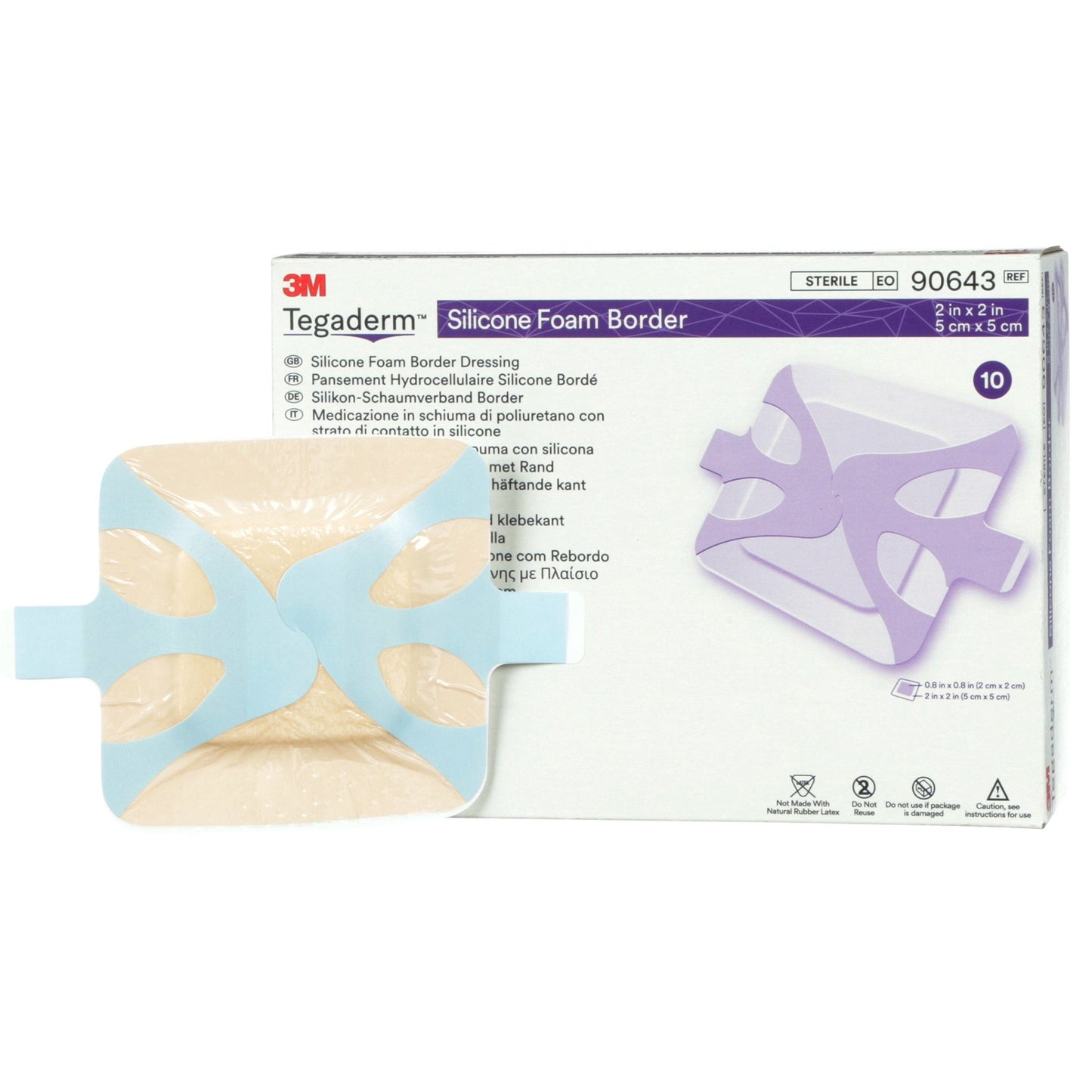 3M™ Tegaderm™ Foam Dressing 2 X 2 Inch With Border Film Backing Silicone Adhesive Square Sterile (1079670_EA)