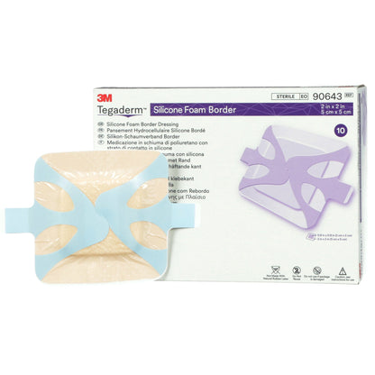 3M™ Tegaderm™ Foam Dressing 2 X 2 Inch With Border Film Backing Silicone Adhesive Square Sterile (1079670_EA)