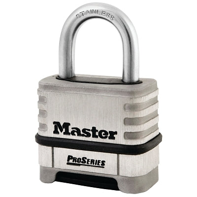 Master Lock Company ProSeries® Resettable Combination Padlock, 5/16 in dia x 1 in W x 1-1/16 in H Shackle, Stainless Steel, Boxed (470-1174)