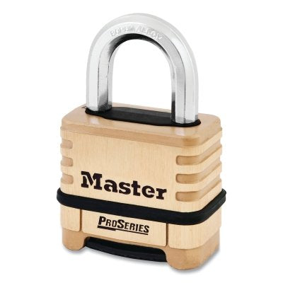 Master Lock Company ProSeries® Resettable Combination Padlock, 3/8 in dia x 15/16 in W x 1-1/16 in H Shackle, Brass, Boxed (470-1175)