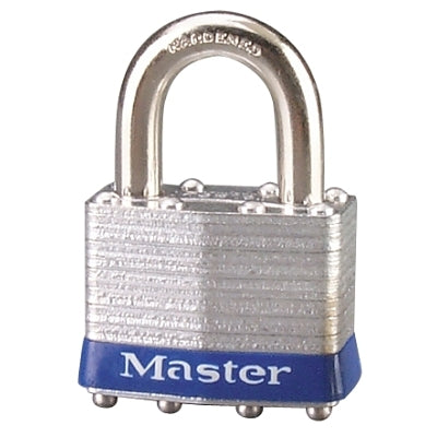 Master Lock Company No. 1 Laminated Steel Padlock, 5/16 in dia, 3/4 in W x 15/16 in H Shackle, Silver/Blue, Universal, Not Keyed (470-1UP)