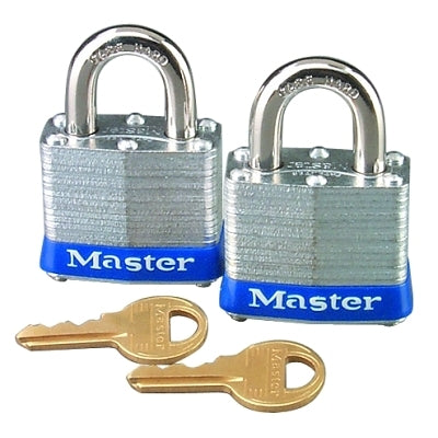 Master Lock Company No. 3 2-Pack Laminated Steel Pin Tumbler Padlocks, 9/32" Dia., 3/4" L X 5/8" W (470-3T)