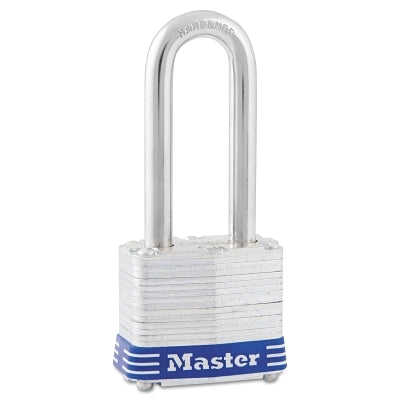 Master Lock Company No. 3 Laminated Steel Padlock, 9/32 in dia, 5/8 in W x 2 in H Shackle, Silver/Blue, Keyed Different, Varies (470-3DLH)
