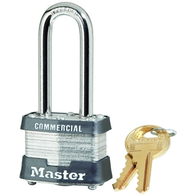 Master Lock Company No. 3 Laminated Steel Padlock, 9/32 in dia, 5/8 in W x 2 in H Shackle, Silver/Blue, Keyed Different, Varies (470-3DLHCOM)