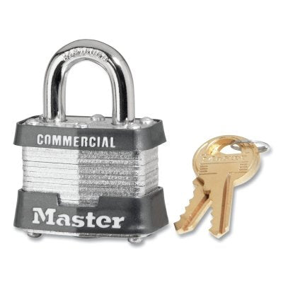 Master Lock Company No. 3 Laminated Steel Padlock, 9/32 in dia, 5/8 in W x 3/4 in H Shackle, Silver/Gray, Keyed Alike, Ink Stamped (470-3KAINK)