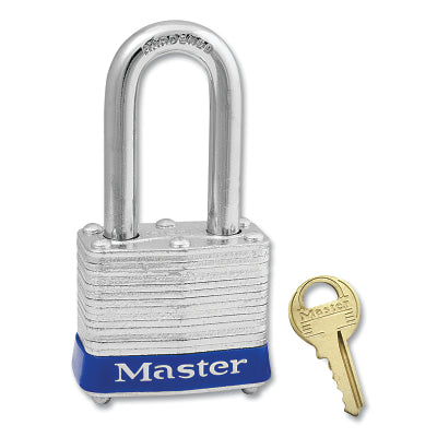 Master Lock Company No. 3 Laminated Steel Padlock, 9/32 in dia, 5/8 in W x 1-1/2 in H Shackle, Silver/Blue, Keyed Alike, Keyed 3049 (470-3KALFBLU3049)