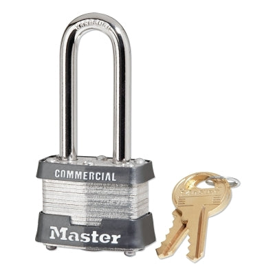 Master Lock Company No. 3 Laminated Steel Padlock, 9/32 in dia, 5/8 in W x 2 in H Shackle, Silver/Gray, Keyed Alike, Keyed 2168 (470-3KALH-2168)