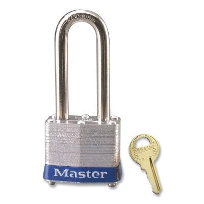 Master Lock Company No. 3 Laminated Steel Padlock, 9/32 in dia, 5/8 in W x 2 in H Shackle, Silver/Blue, Keyed Alike, Keyed A326 (470-3KALHBLUA326)