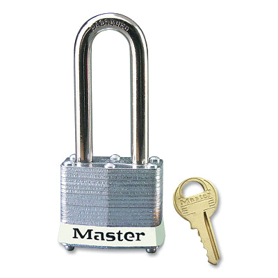 Master Lock Company No. 3 Laminated Steel Padlock, 9/32 in dia, 5/8 in W x 2 in H Shackle, Silver/Yellow, Keyed Alike, Keyed 2128 (470-3KALHYLW2128)